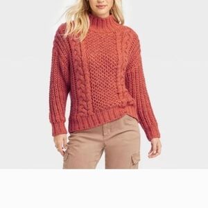 Universal Thread Rust Chunky Cable Knit Mock Turtleneck Size S